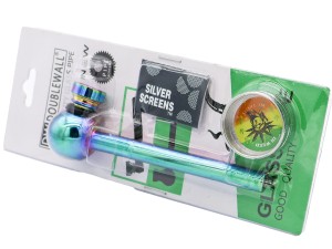 Zestaw do palenia Szklana lufka rasta 12 cm z metalowym młynkiem