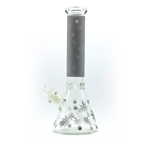 Bongo szklane Fluorescencyjne Szare Luxury Leaf 36cm 1.png